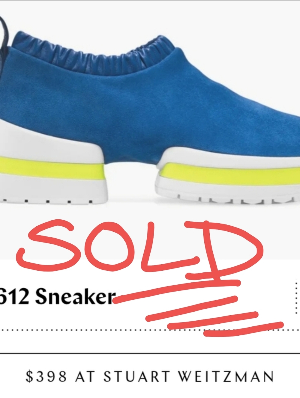 🔥👟😎STUART WEITZMAN- Electric Blue Suede Slip-On Sneaker with Neon Accent 6.5